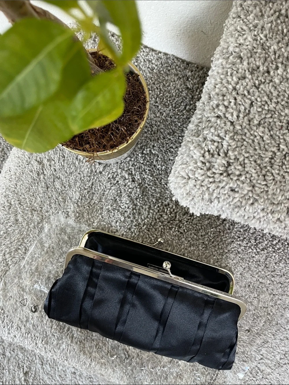 Carolina Herrera Black Satin Frame Clutch